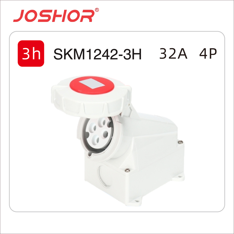 船用明装工业插座SKM1242-3h 4孔32A冷藏箱墙壁固定工业插座440V 3H