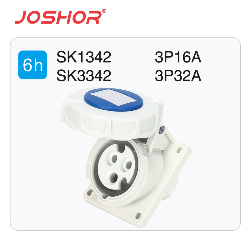 3孔16A工业插座SK1342 3P32A斜式工业插座SK3342 2P+E 220V JOSHOR