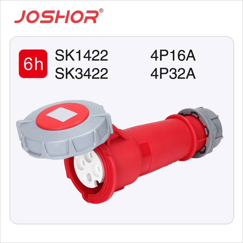 4孔16A工业连接器插座SK1422 4孔32A连接器母头SK3422 380V 3P+E