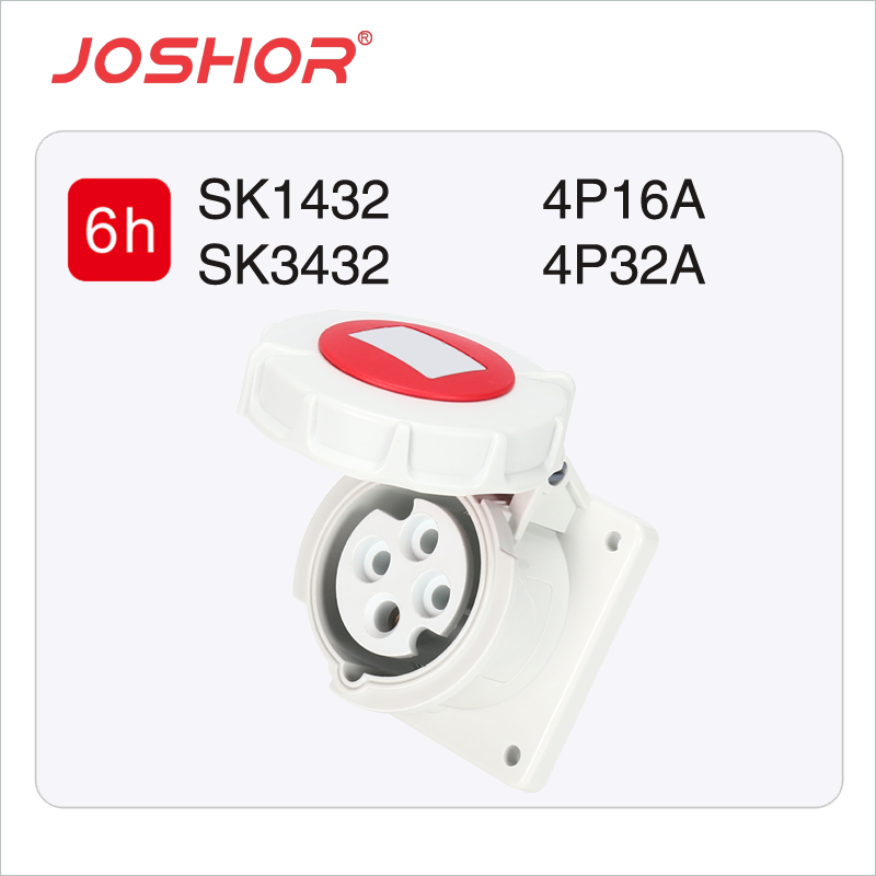 4孔16A工业插座SK1432 4P32A面板直式插座SK3432 3P+E 380V JOSHOR