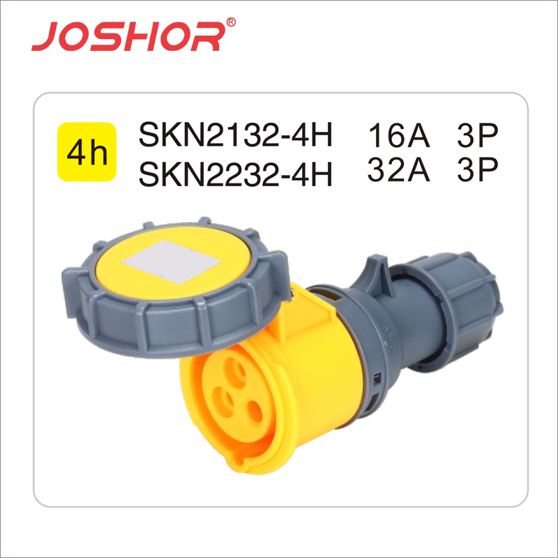 3孔16A连接器插座SKN2132-4h 3孔32A工业连接器SKN2232-4h 110V 2P+E