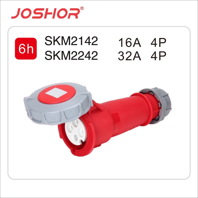 4孔16A工业连接器SKM2142 4孔32A工业插座SKM2242 3P+E JOSHOR