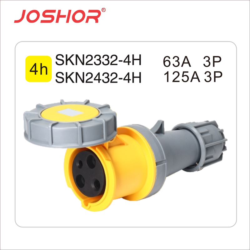 JOSHOR索开工业连接器SKN2332-4h 110V 2P+E 3孔63A公母对接插头