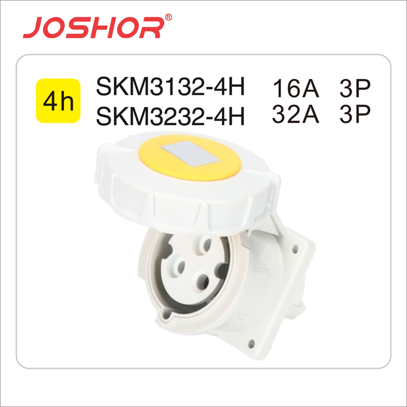 3孔16A工业插座SKM3132-4h 3芯32A暗装工业插座SKM3232-4 2P+E 110V