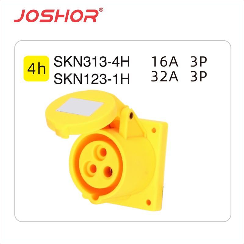 3孔16A工业插座SKN313-4 3孔32A暗装插座SKN323-4 110V 2P+E JOSHOR