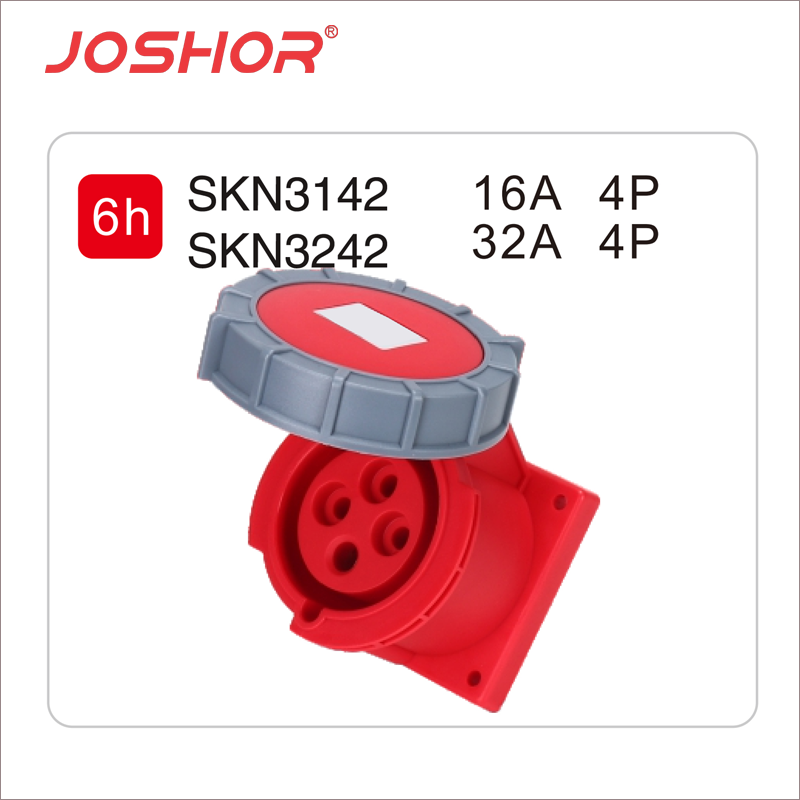 4孔16A暗装直式插座SKN3142 4孔32A工业插座SKN3242 3P+E 380V JOSHOR