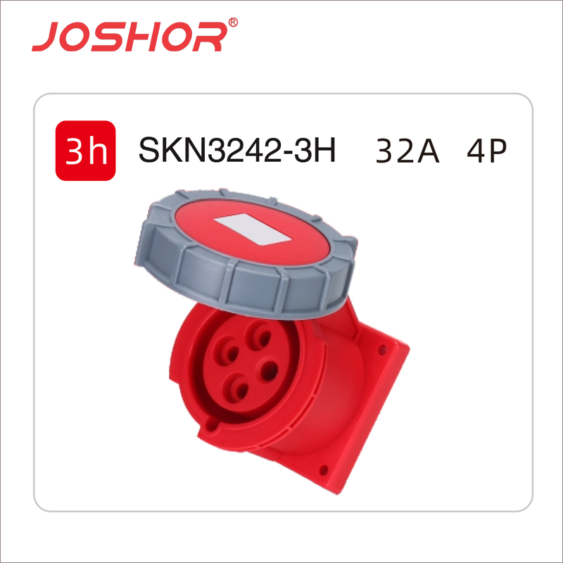 JOSHOR索开4孔32A冷藏集装箱用暗装工业插座SKN3242-3H 440V IP67
