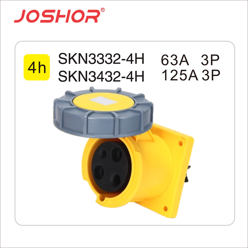 3孔63A工业插座SKN3332-4h 110V IP67 2P+E JOSHOR索开