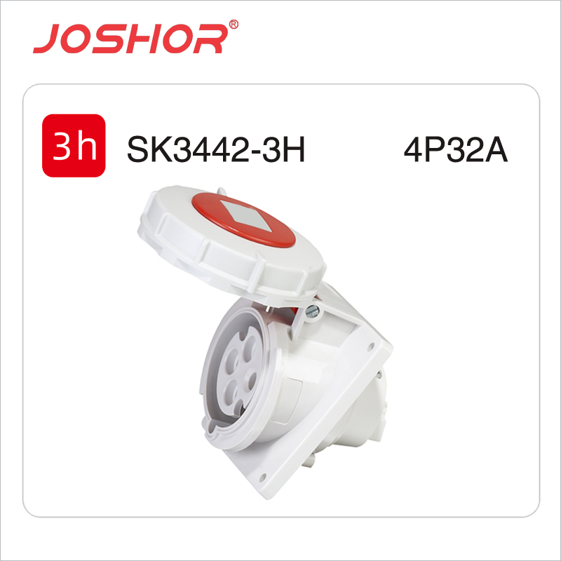 冷藏集装箱暗装斜工业插座SK3442-3H 440V 4P32A 3P+E 码头船用