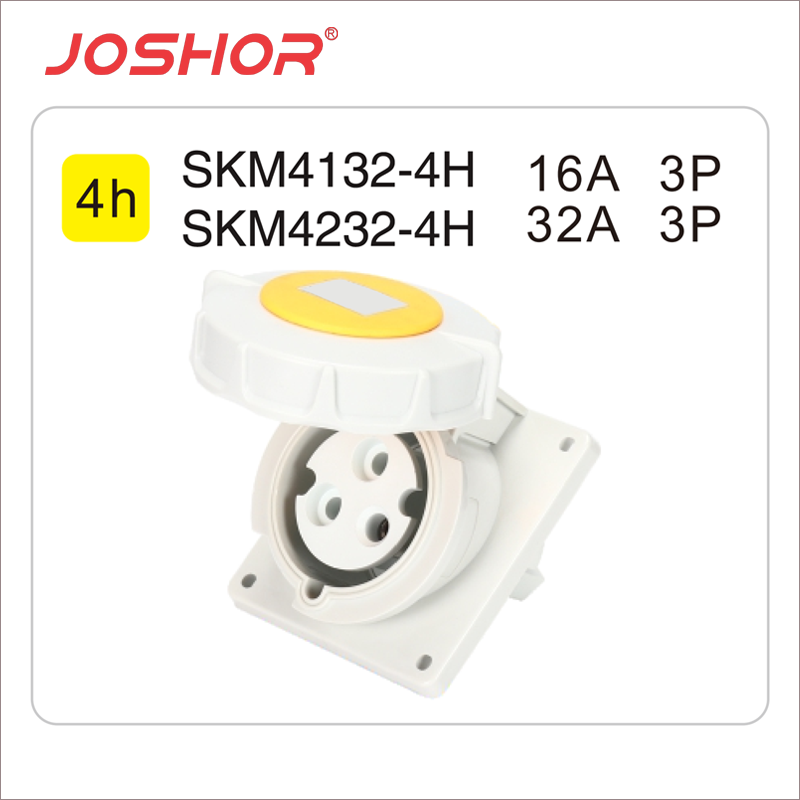 3孔16A工业插座SKM4132-4h 3孔32A暗装斜式插座SKM4232-4h 110V 2P+E