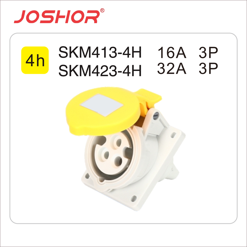 3孔16A工业插座SKM413-4h 3芯32A暗装斜式工业插座SKM423-4h 2P+E 110V