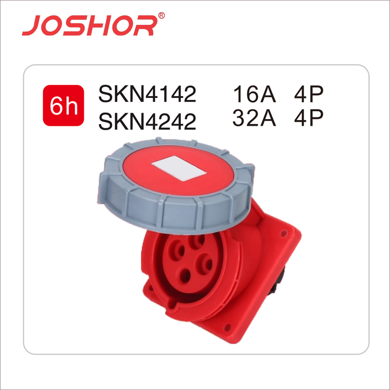 4孔16A工业暗装插座SKN4142 4孔32A面板插座SKN4242 3P+E 380V JOSHOR