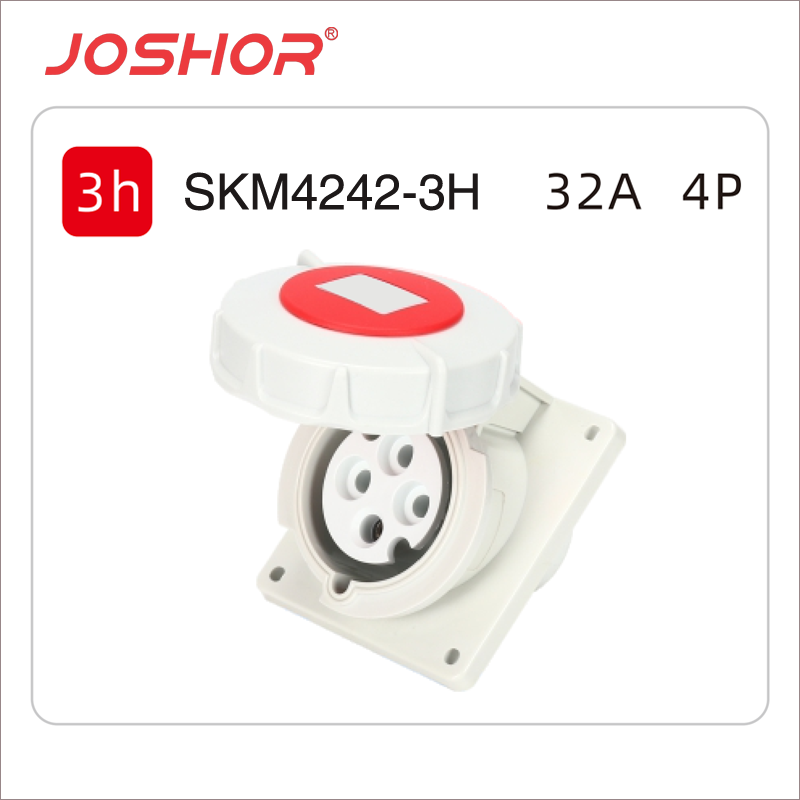 JOSHOR冷藏箱插座暗装斜式面板插座SKM4242-3h 4孔32A 3H 3P+E 440V