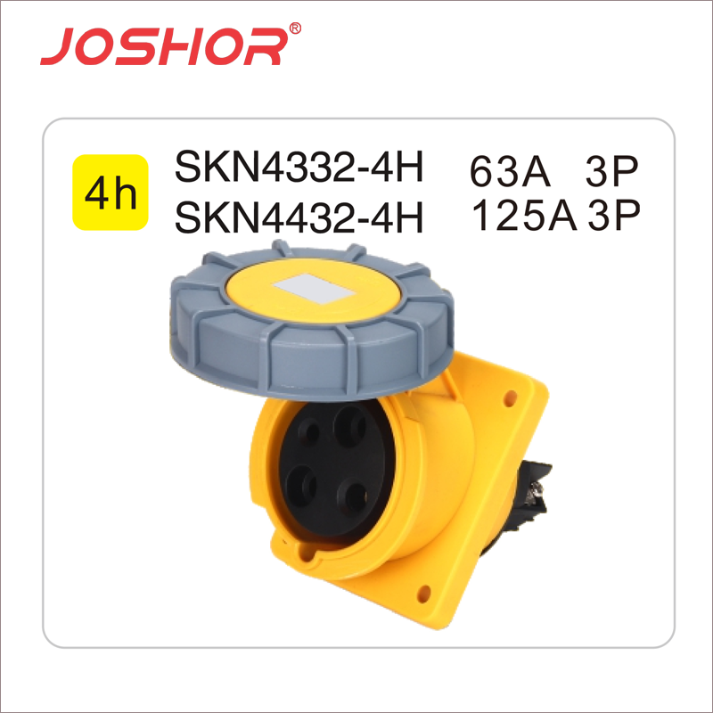 3孔63A工业插座SKN4332-4h 2P+E 110V 黄色插座 JOSHOR索开