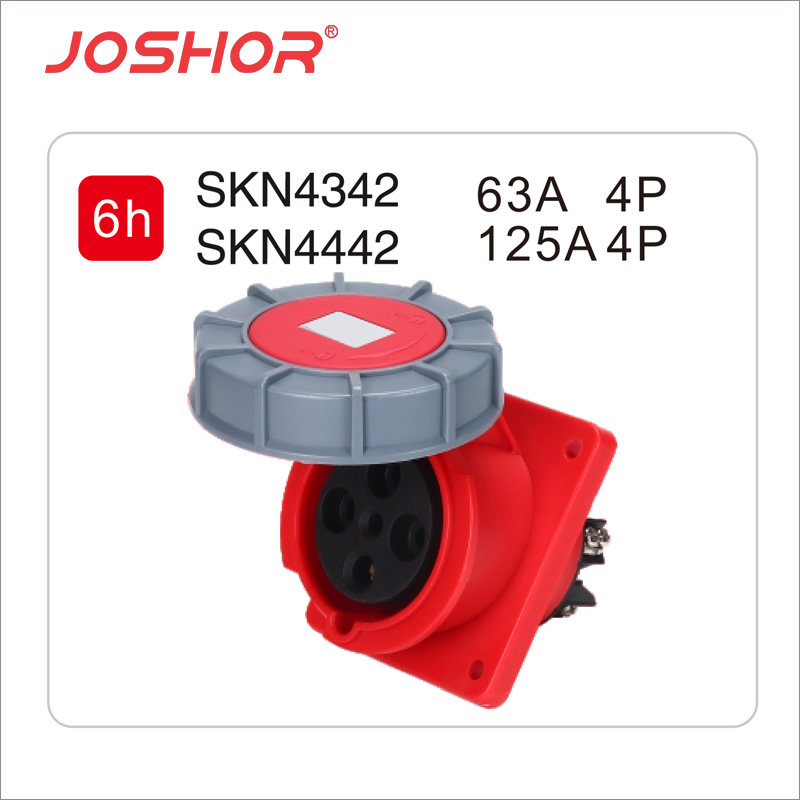 4孔63A暗装斜座SKN4342 4孔125A斜式工业插座SKN4442 3P+E 380V JOSHOR