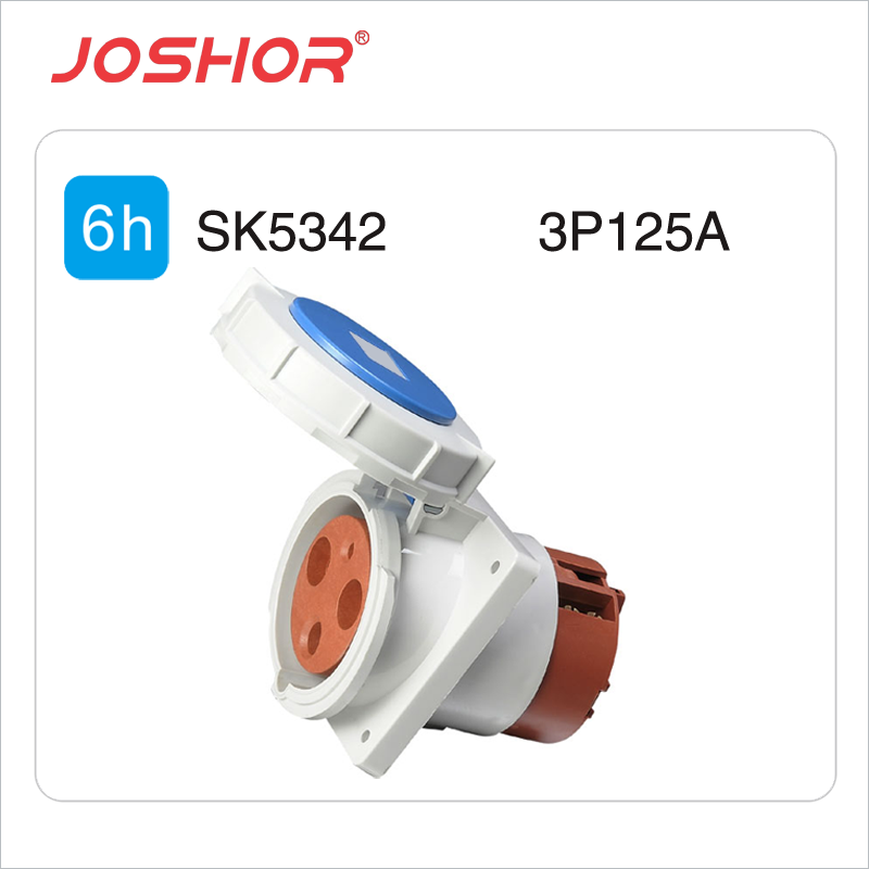 3孔125A大电流工业插座SK5342 暗装斜座2P+E 220V插头插座报价