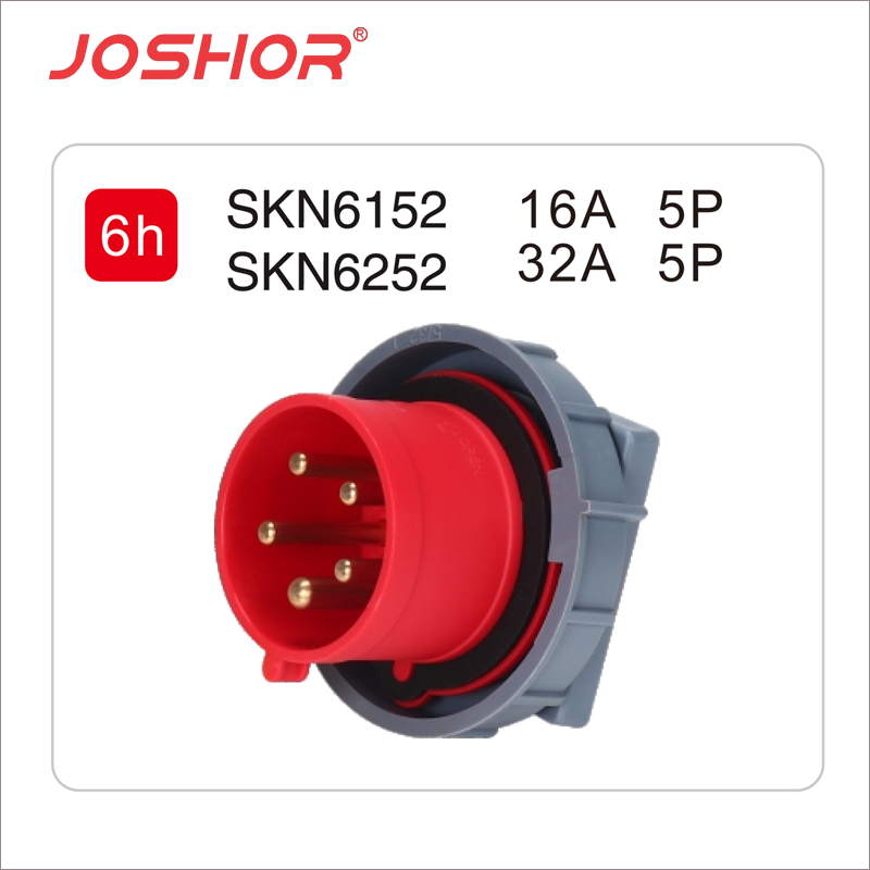5芯16A器具反装插头SKN6152 5芯32A器具暗装插头SKN6252 JOSHOR索开
