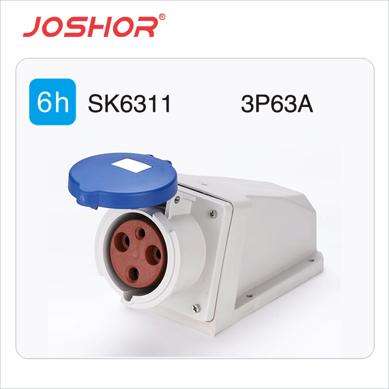 3P63A壁挂式明装固定工业插座SK6311 220V 2P+E IP44 插头插座报价