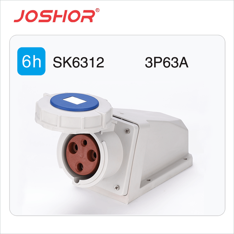 3孔63A工业插座 SK6312明装固定式插座 壁挂式工业插座 220V 2P+E
