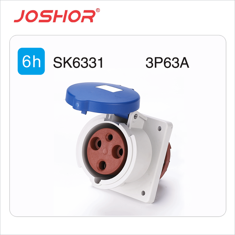 3孔63A工业插座SK6331 电源插座箱面板式暗装插座 2P+E 220V