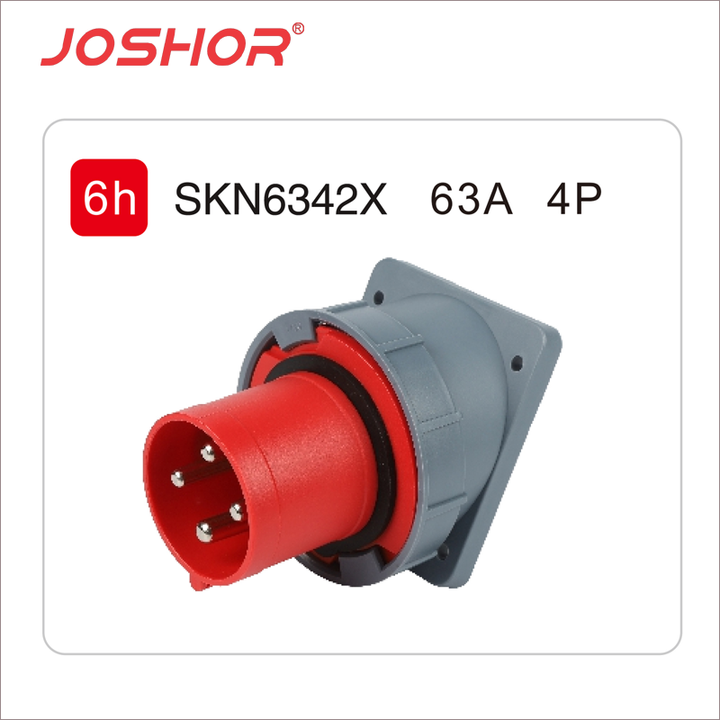 4芯63A斜式反装插头SKN6342X JOSHOR器具工业插头 3P+E 380V