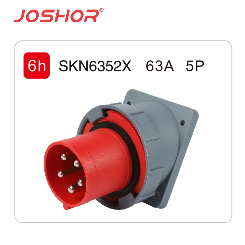 JOSHOR索开5芯63A斜式器具反装插头SKN6352X 3P+N+E 380V IP67