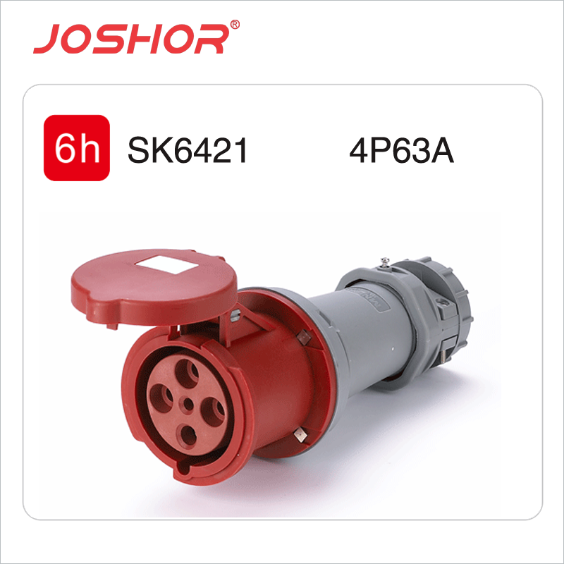 4孔63A工业连接器插座SK6421 三相四线母插头 3P+E 380V