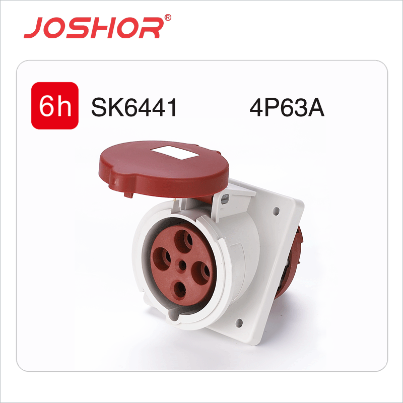 4孔63A暗装工业插座SK6441 检修插座箱面板暗装插座 3P+E 380V