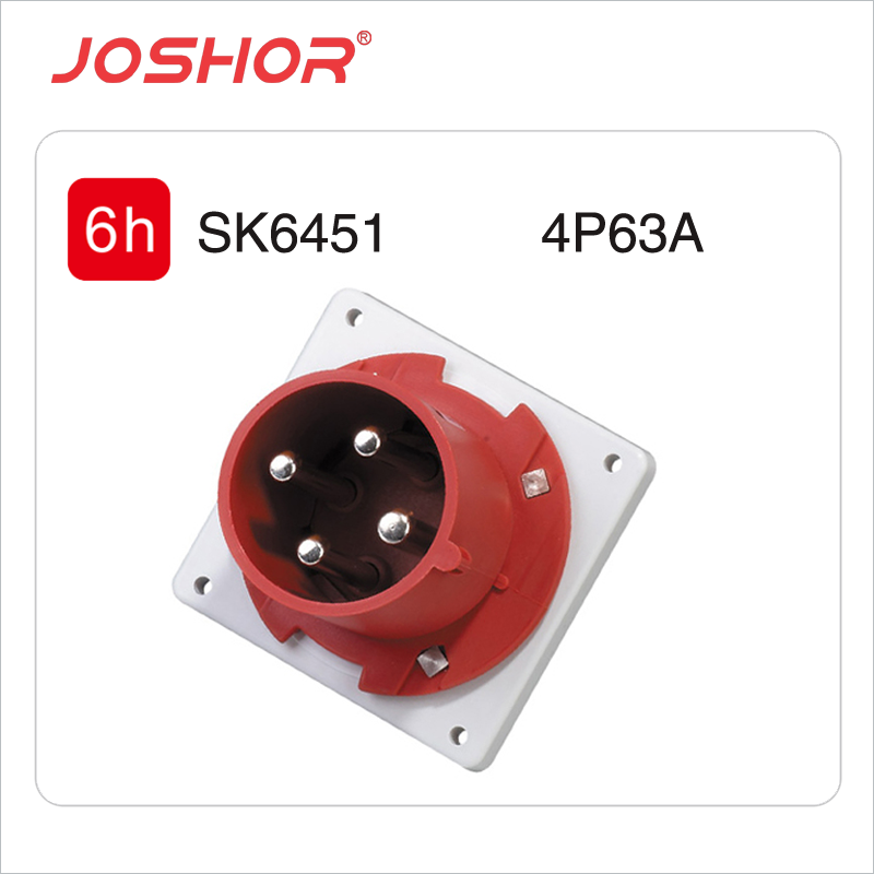 4芯63A反装工业插头SK6451 暗装工业插头 3P+E 380V