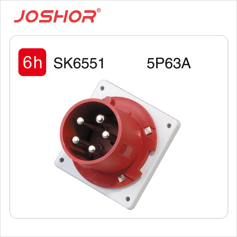 5芯63A反装工业插头SK6551 暗装工业插头 3P+N+E 380V